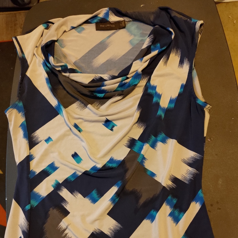 The Limited Blue and Cream Geometric Blouse